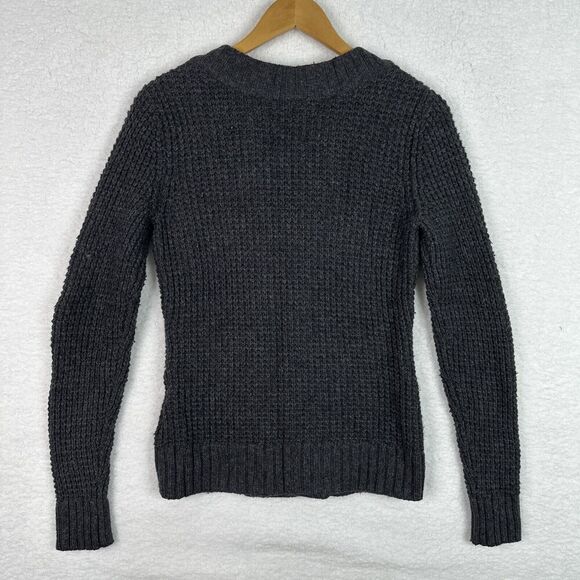 Old Navy Cardigan Sweater Wool Alpaca Blend Womens Medium Dark Gray Chunky Knit - Picture 10 of 12